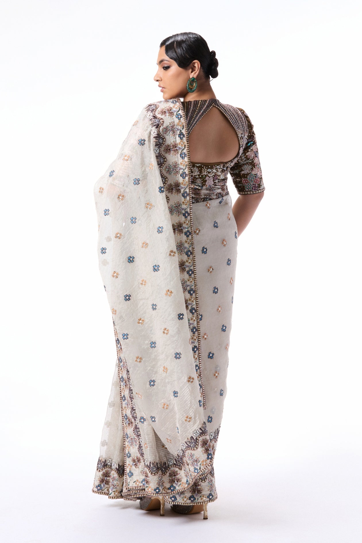 Petalstorm - Silver Banarasi Tissue Brocade Saree