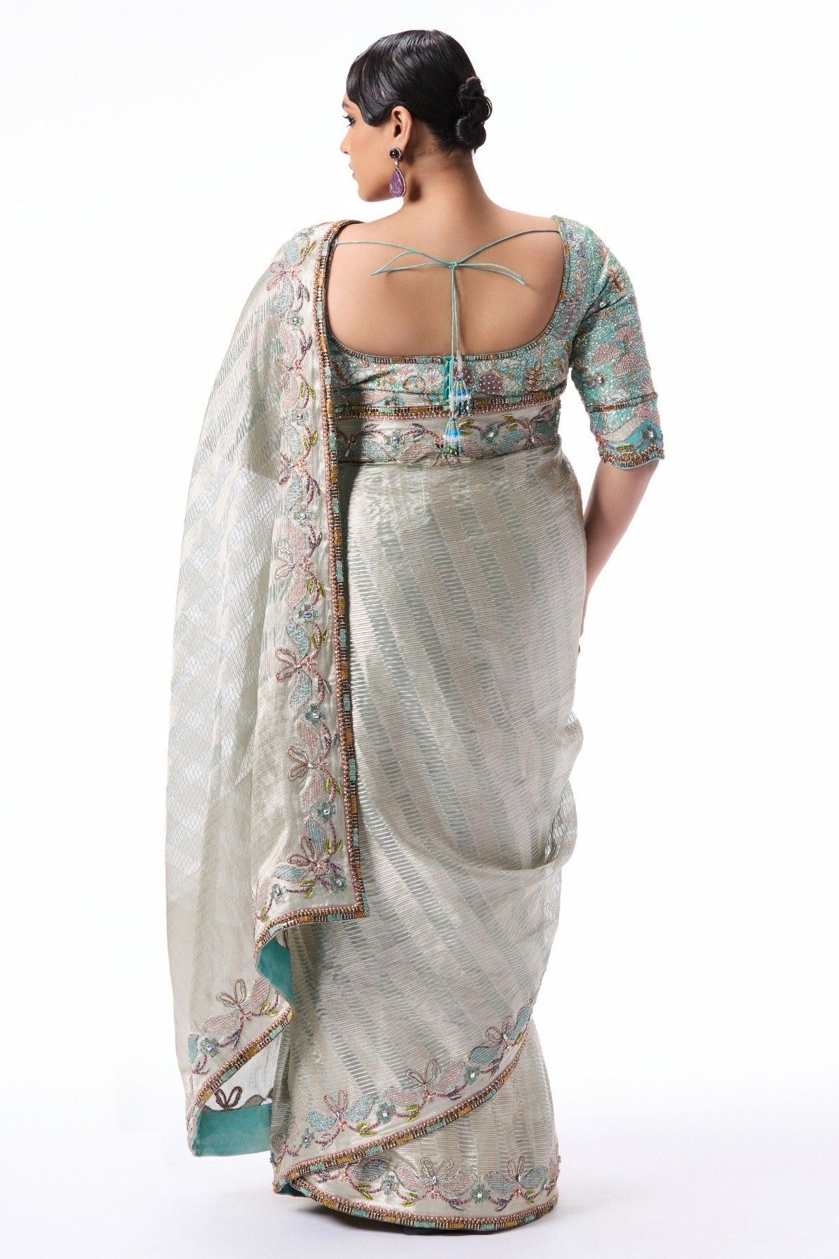 Joybloom - Silver Banarasi Tissue Brocade Saree