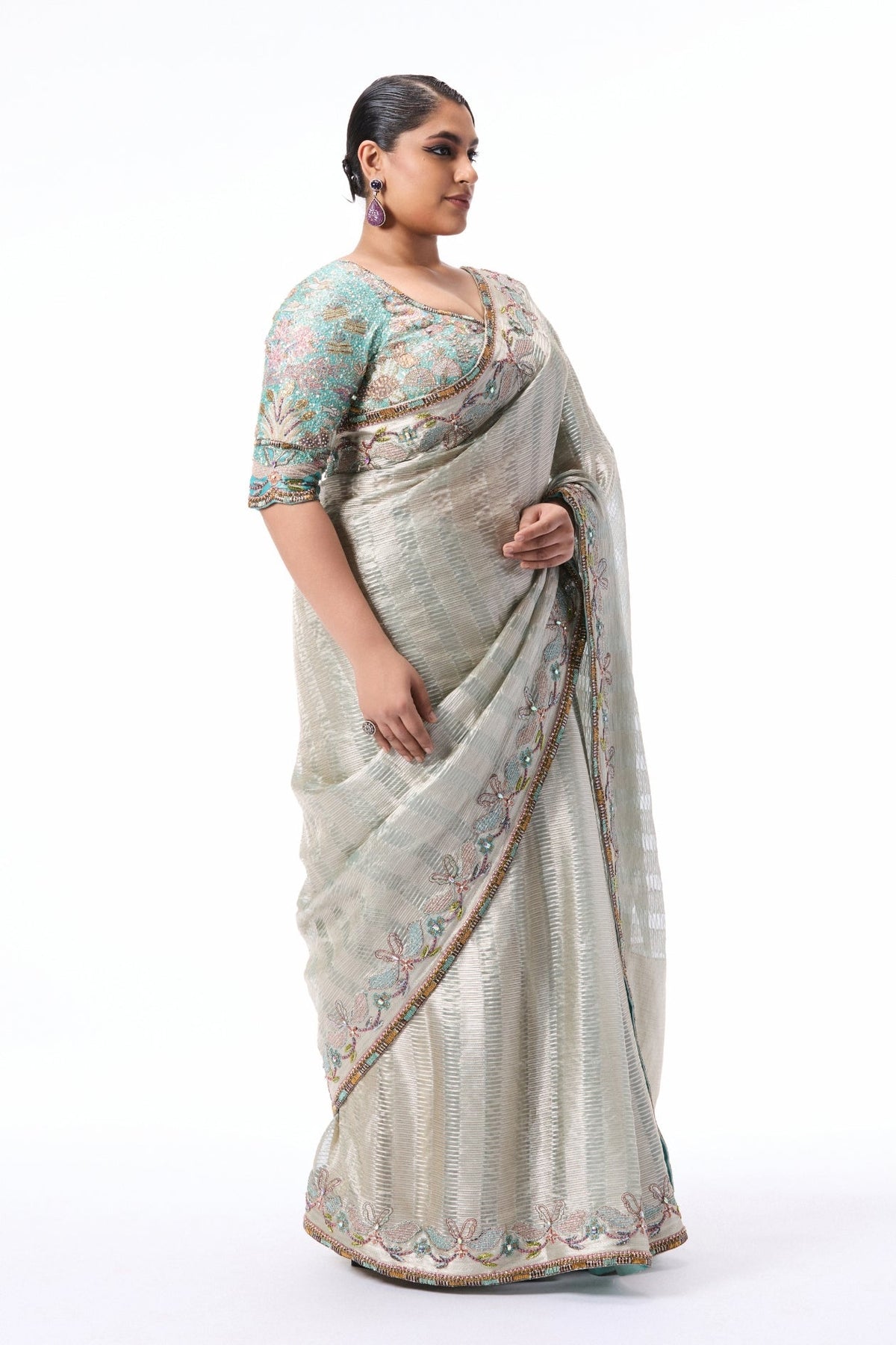 Joybloom - Silver Banarasi Tissue Brocade Saree