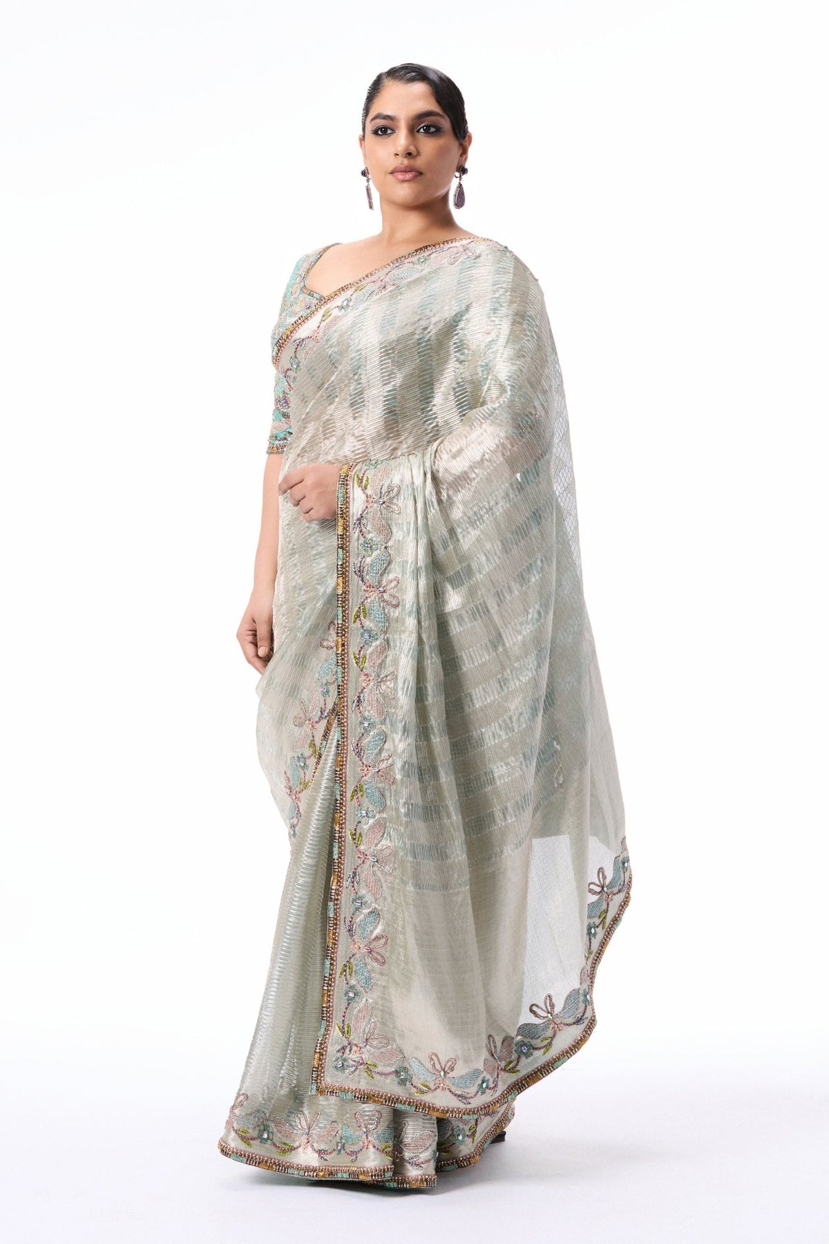 Joybloom - Silver Banarasi Tissue Brocade Saree