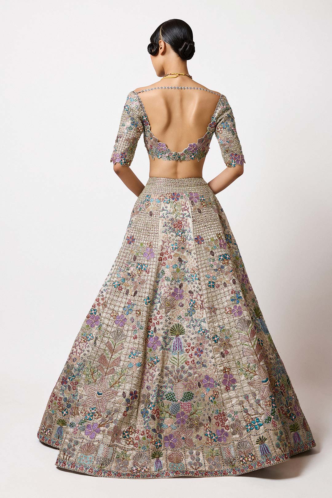 Wistoria - Silver-Gold Banarasi Tissue Brocade Lehenga