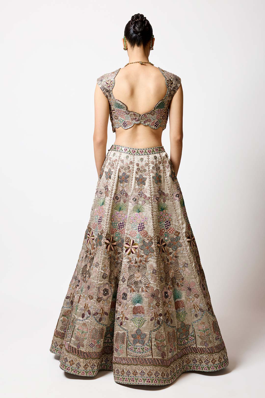 Pluvina - Silver -Gold Banarasi Tissue Brocade Lehenga