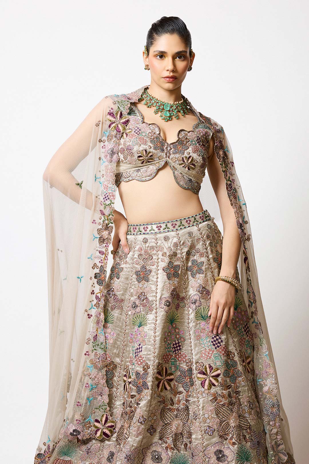 Pluvina - Silver -Gold Banarasi Tissue Brocade Lehenga