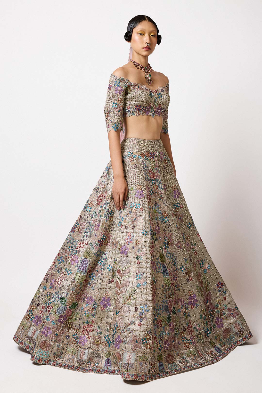 Wistoria - Silver-Gold Banarasi Tissue Brocade Lehenga