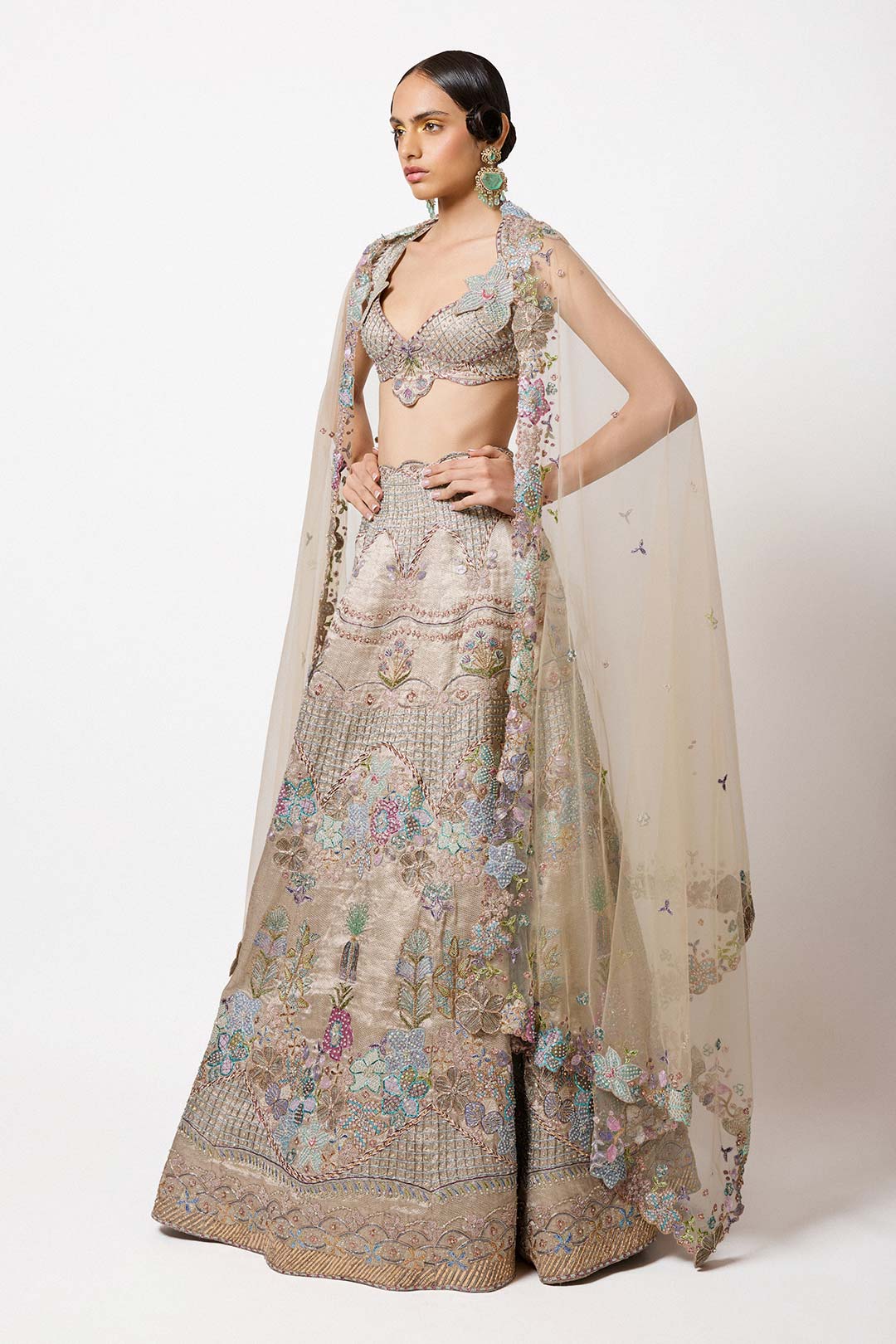 Nacrelle - Silver - Grey Banarasi Tissue Brocade Lehenga