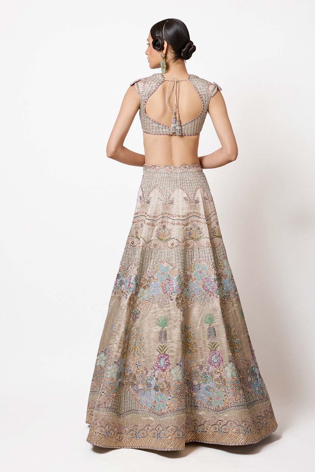 Nacrelle - Silver - Grey Banarasi Tissue Brocade Lehenga