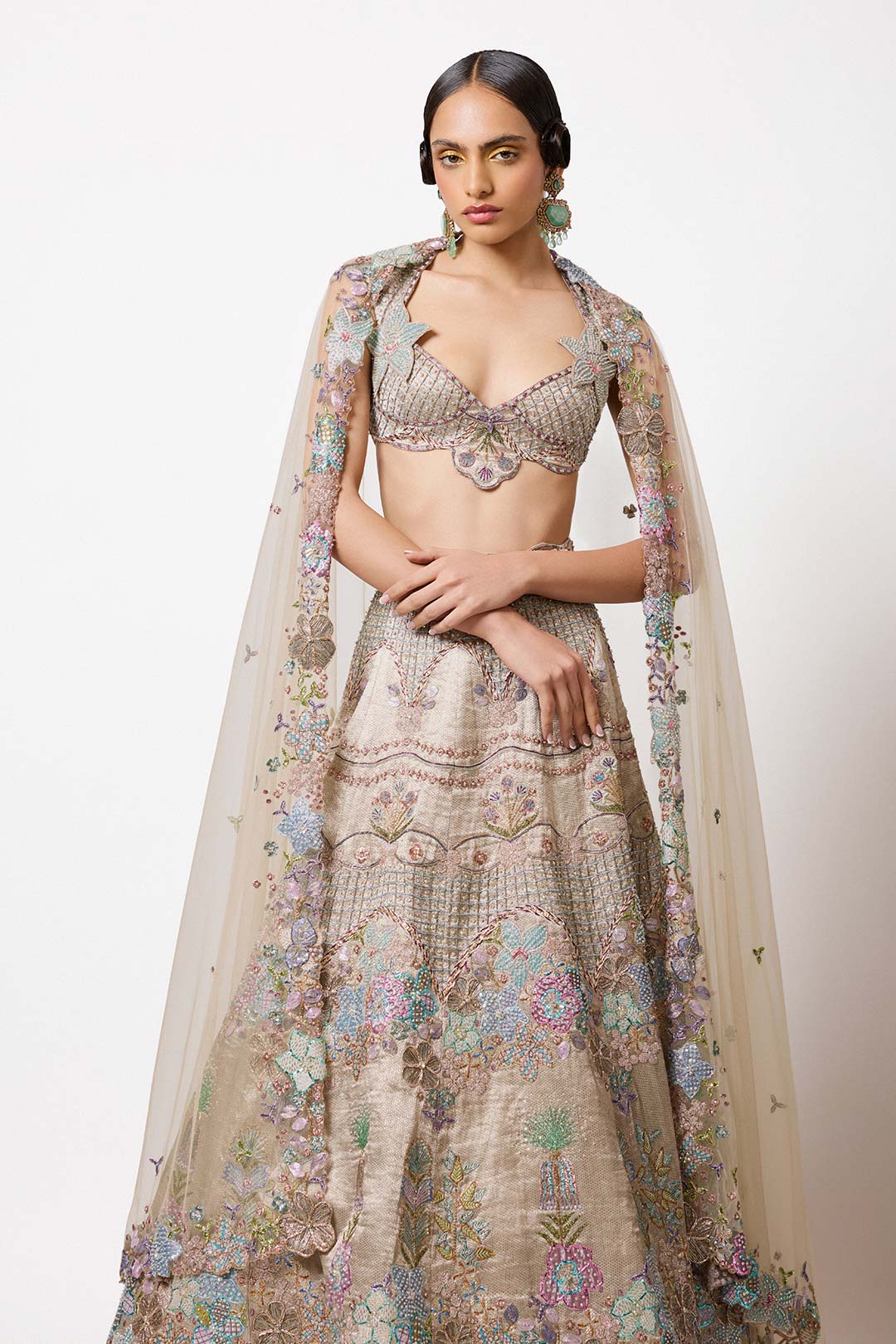 Nacrelle - Silver - Grey Banarasi Tissue Brocade Lehenga