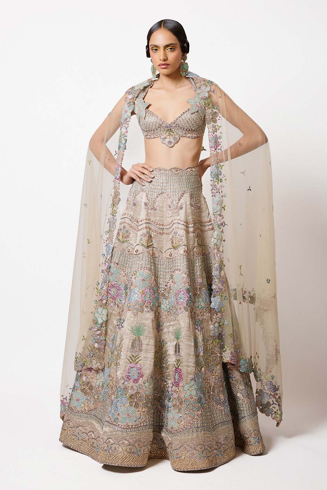 Nacrelle - Silver - Grey Banarasi Tissue Brocade Lehenga
