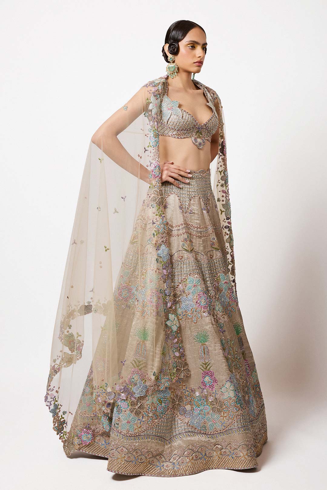 Nacrelle - Silver - Grey Banarasi Tissue Brocade Lehenga