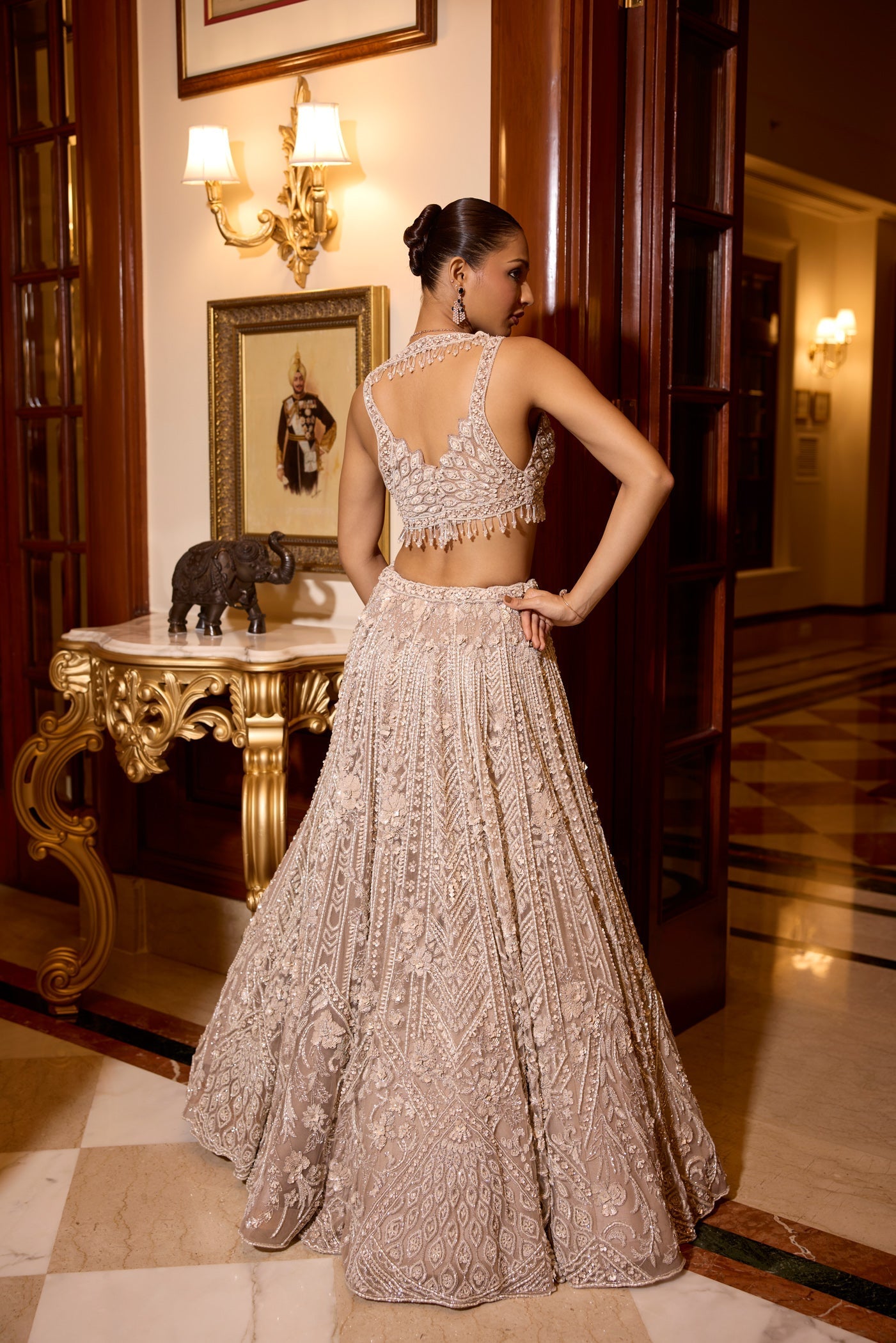 Pinkish Grey Silver And Pearls Embroidered Heather Lehenga Set