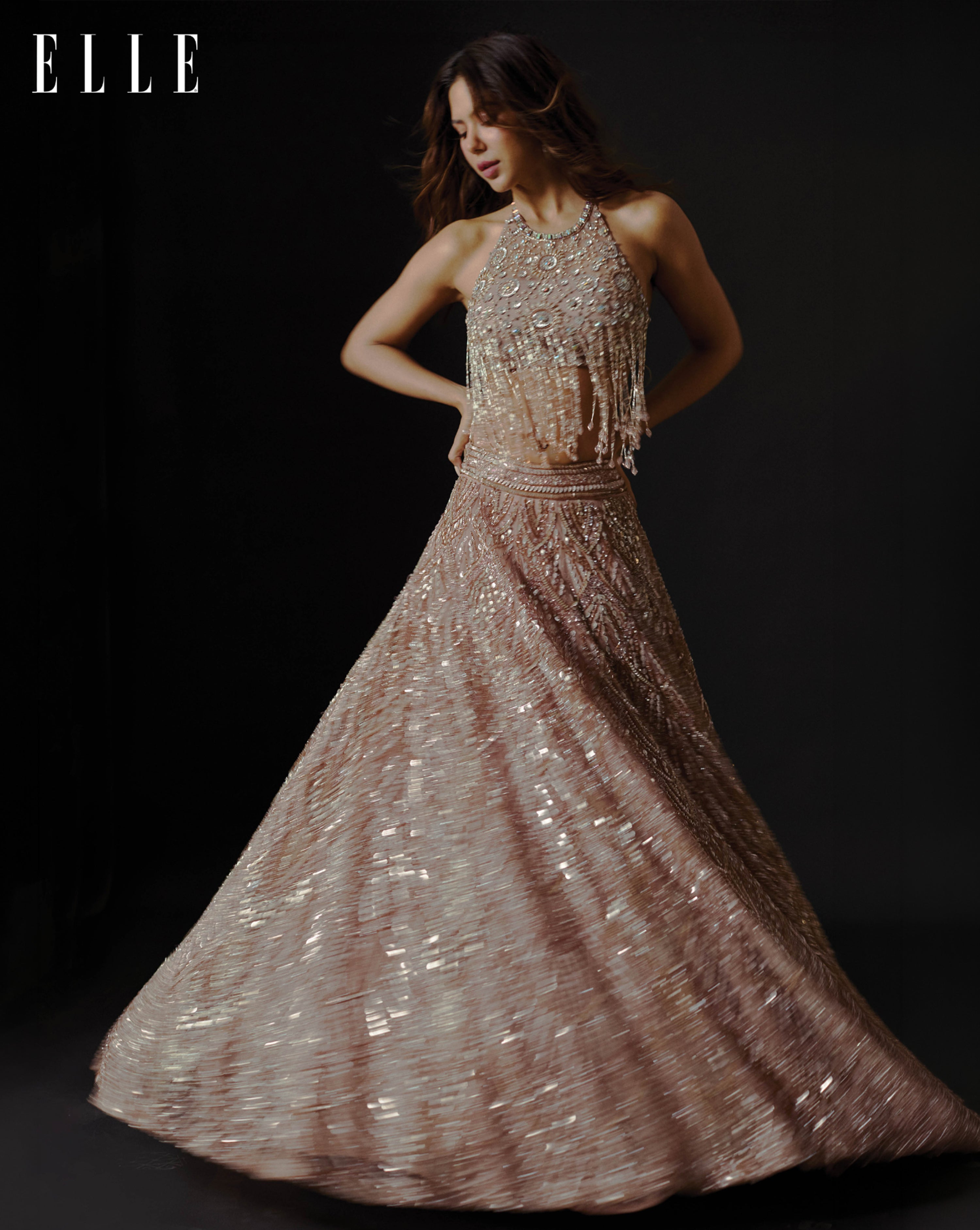 Sonam Bajwa in Blush Pink Embellished Lehenga Set