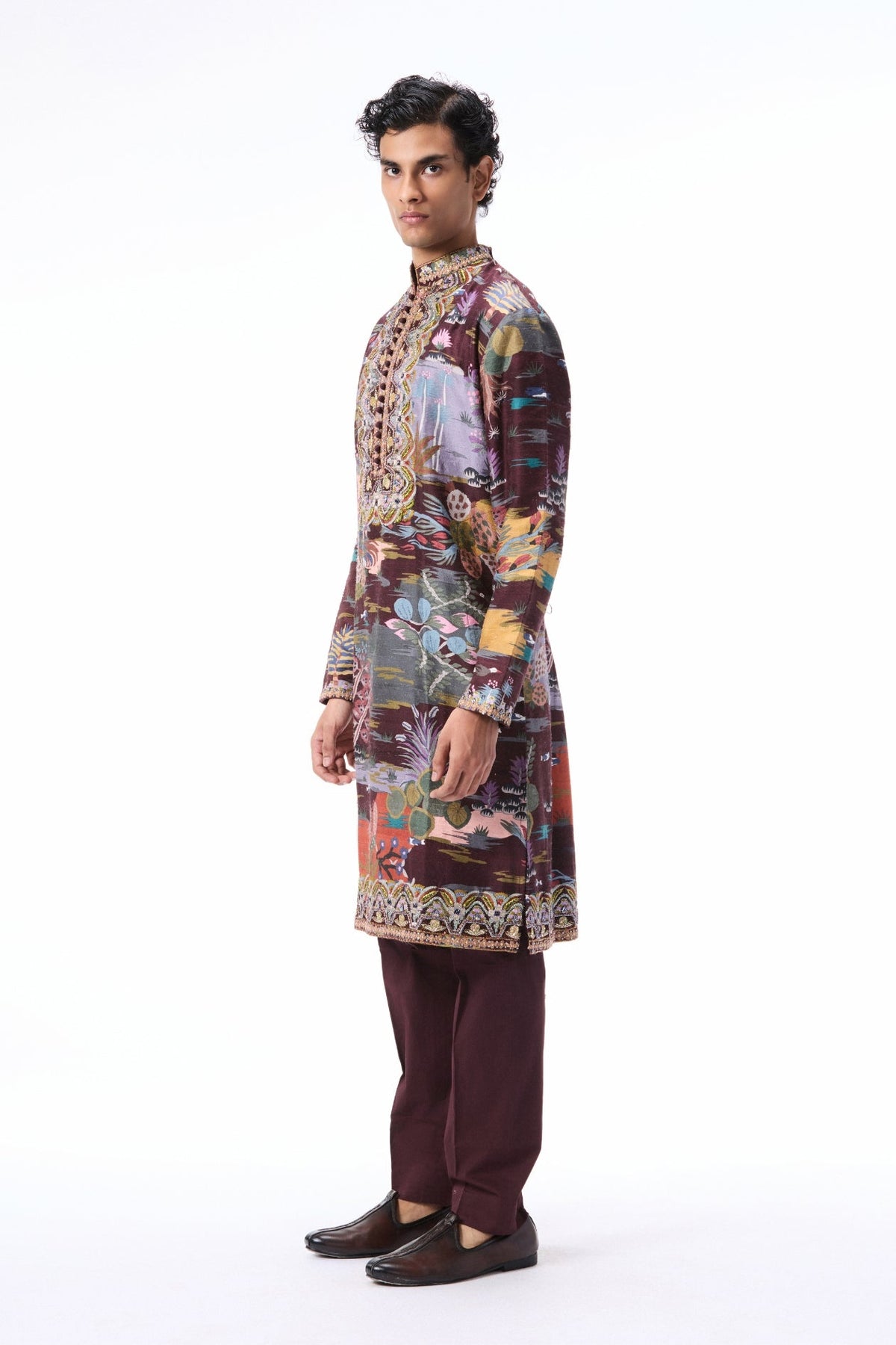 Wildgrove - Teakberry Printed Raw Silk Kurta