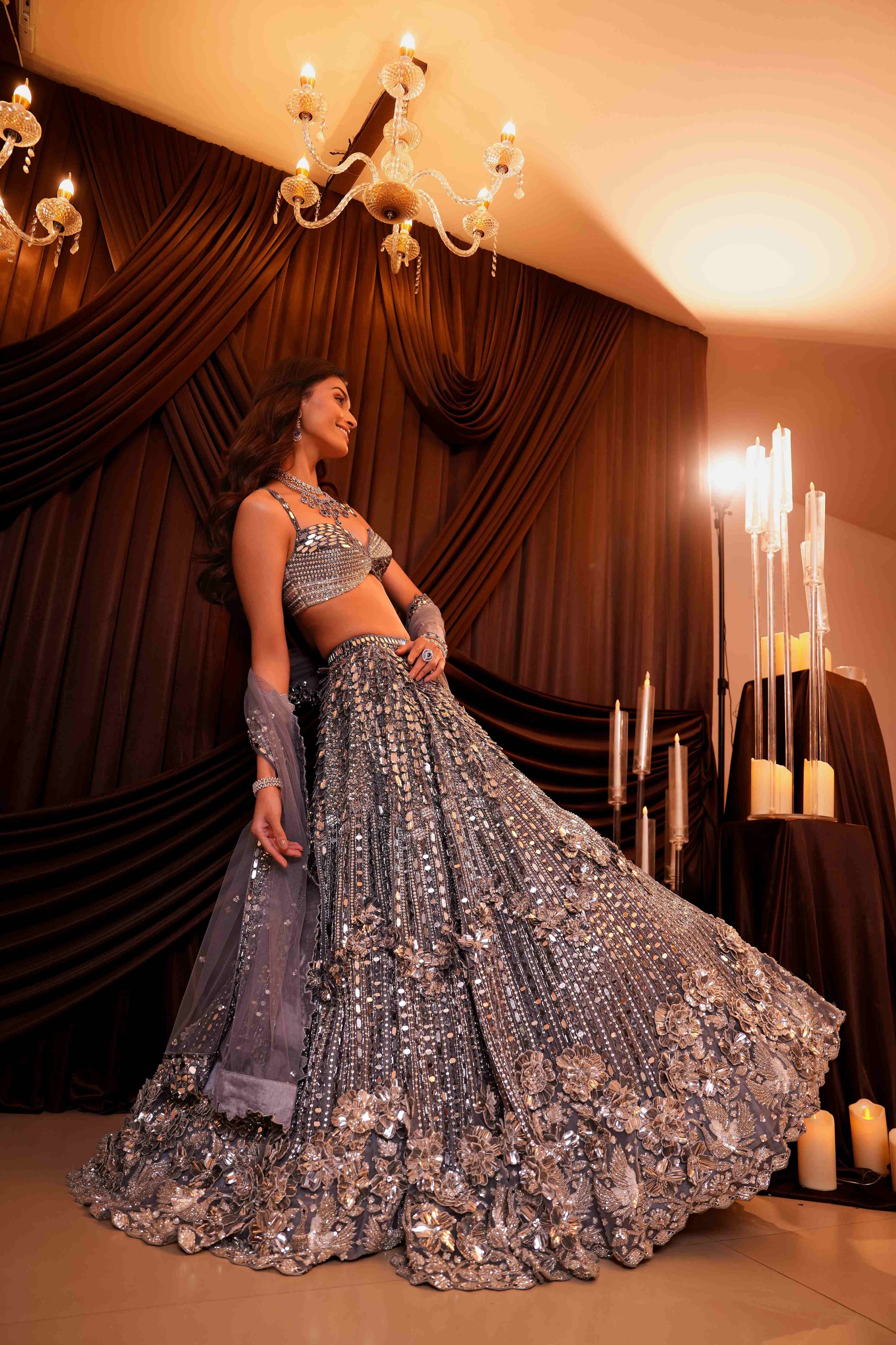 Teal Mirror Lehenga
