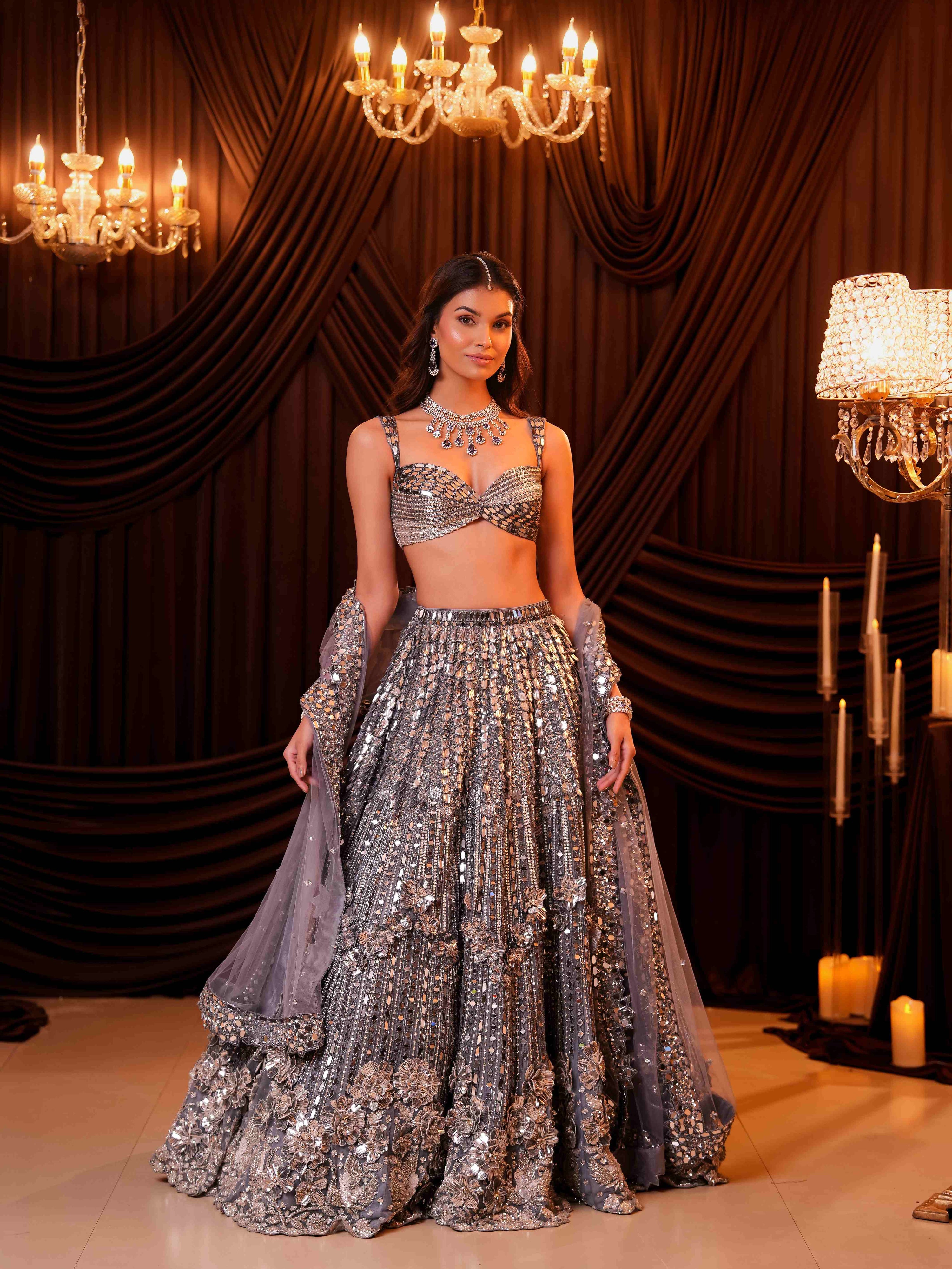 Teal Mirror Lehenga