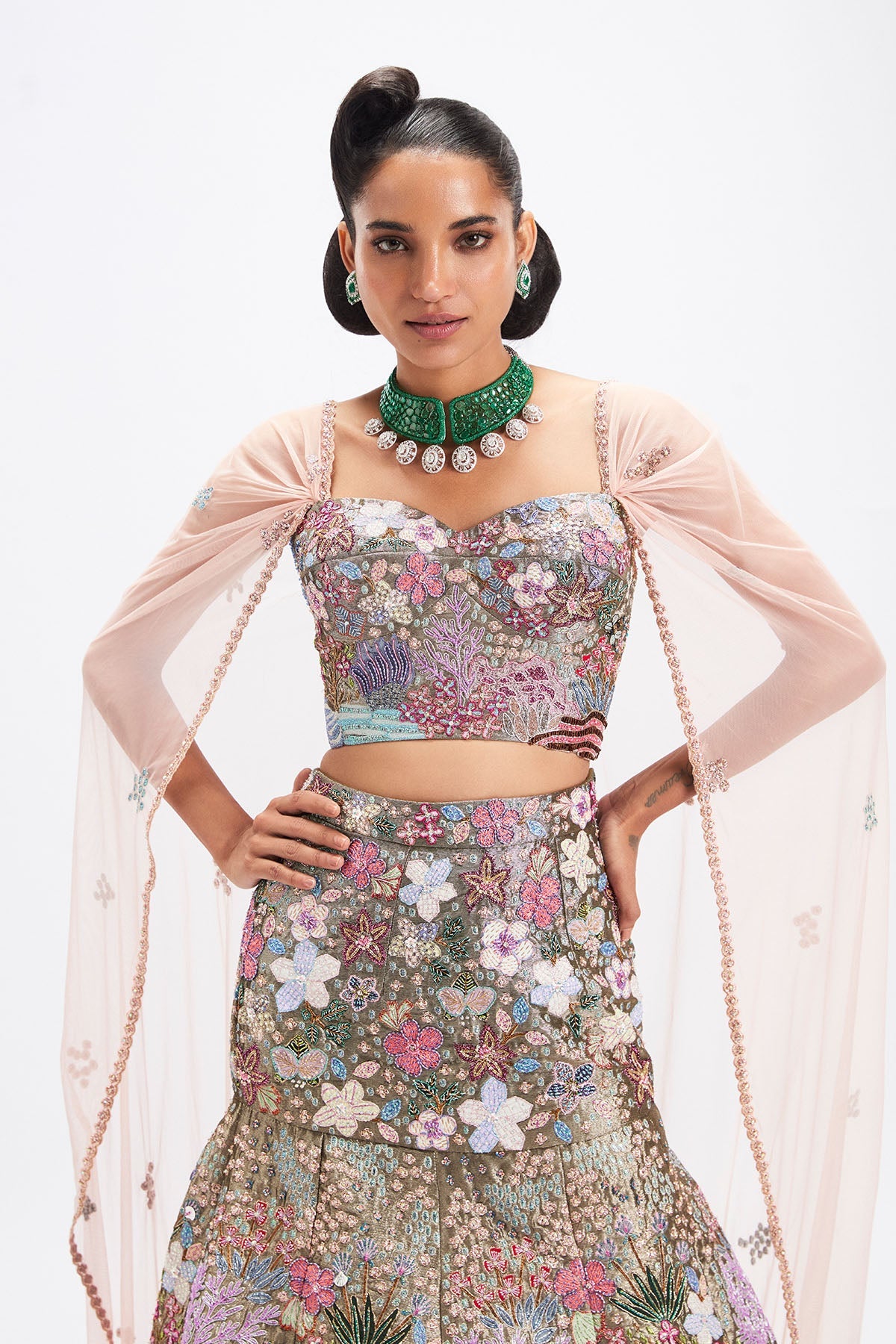 Sharvari In Doréna - Grey Metallic Tissue Mermaid Lehenga