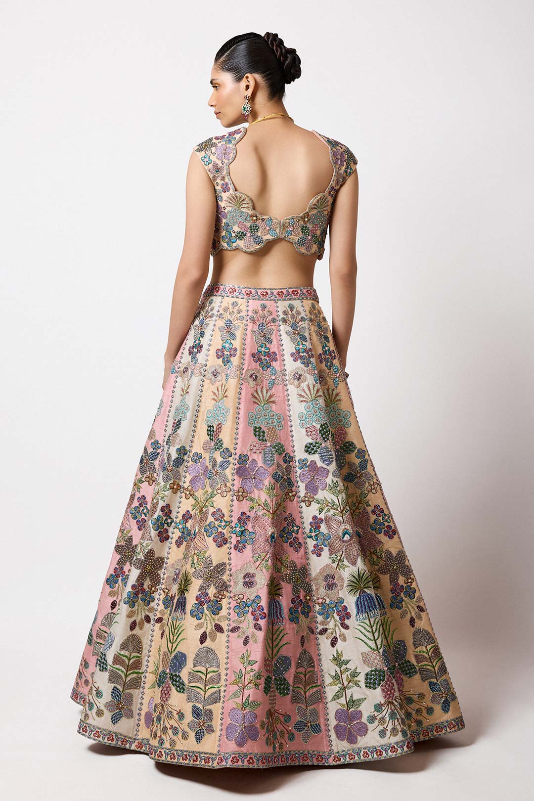 Tuilora - Tricolour Raw Silk Lehenga