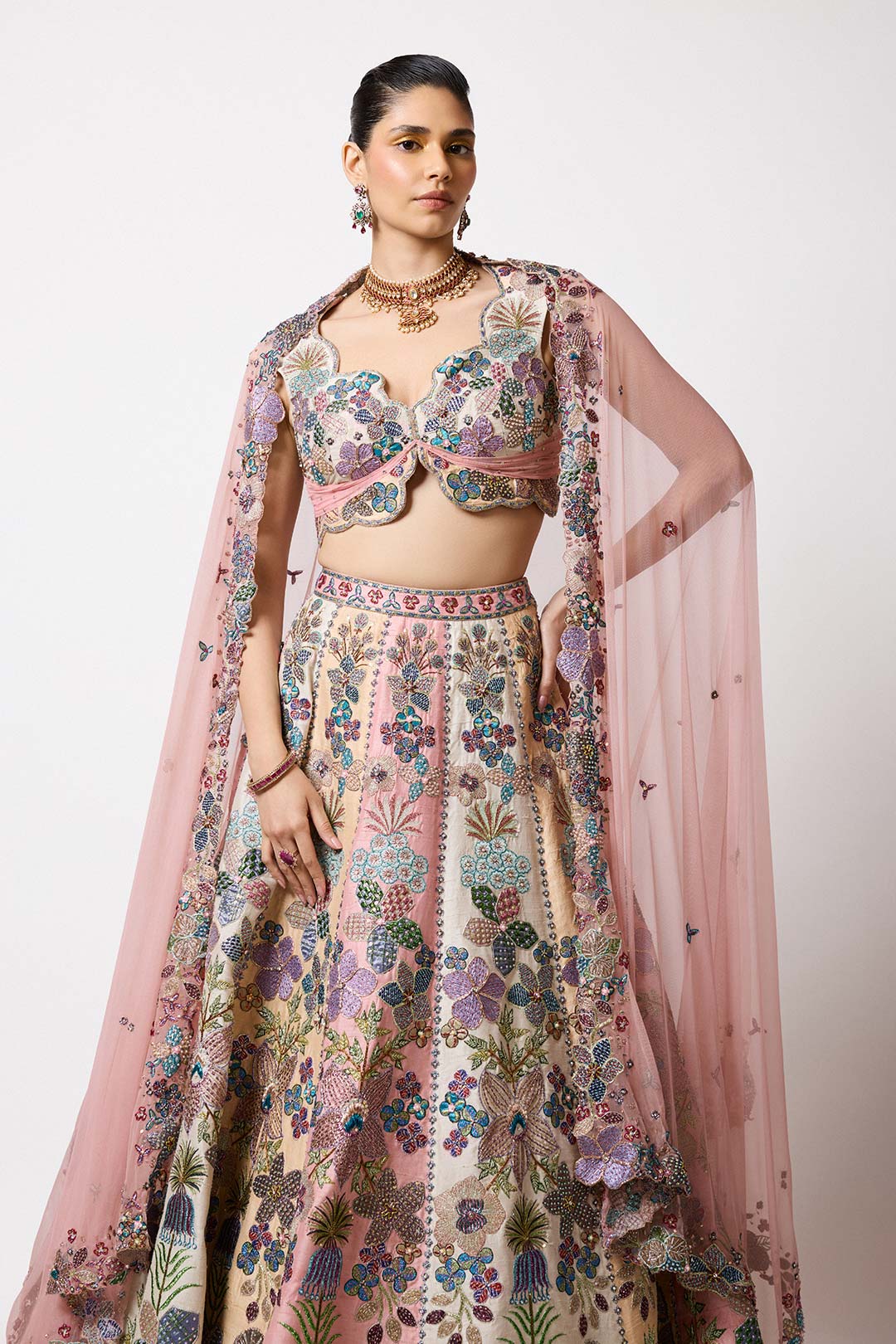 Tuilora - Tricolour Raw Silk Lehenga
