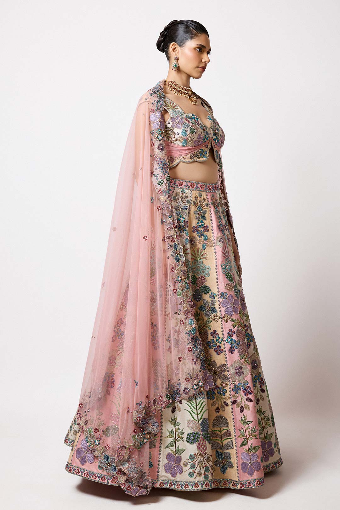 Tuilora - Tricolour Raw Silk Lehenga