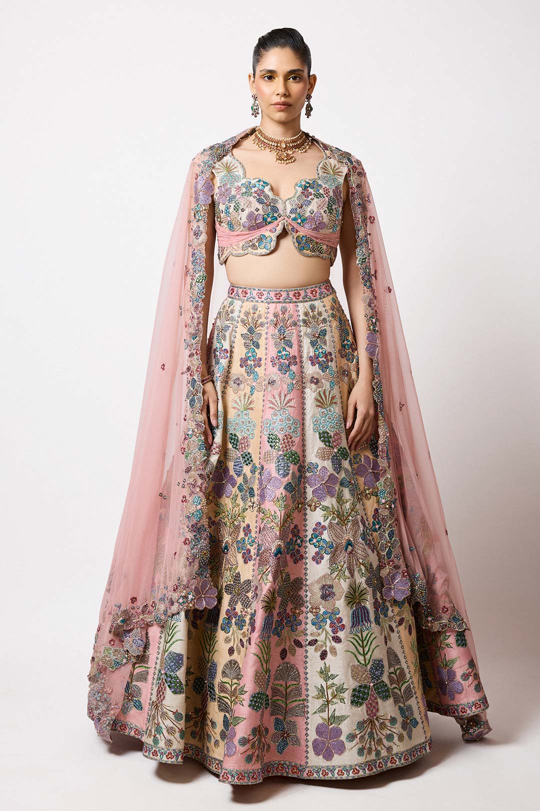 Tuilora - Tricolour Raw Silk Lehenga