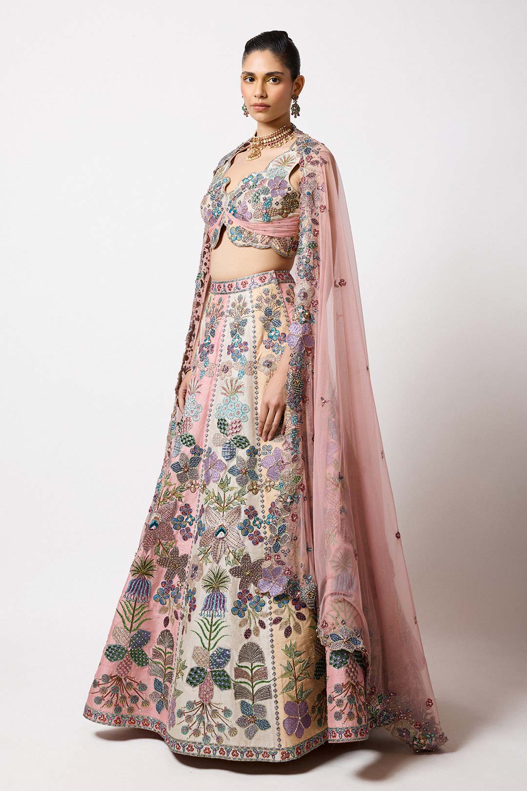 Tuilora - Tricolour Raw Silk Lehenga