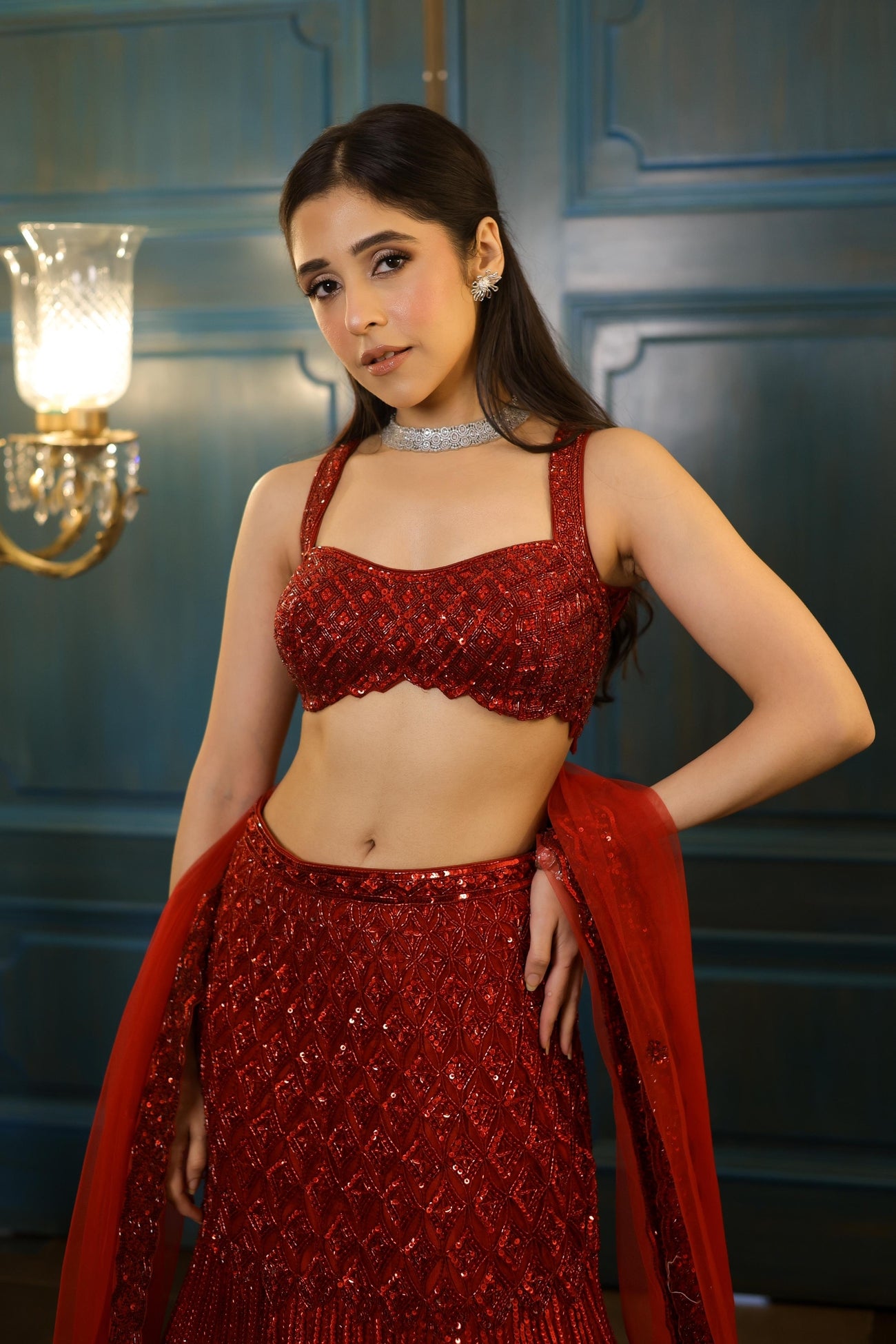 Red Caara Fishcut Lehenga - Ready to Ship