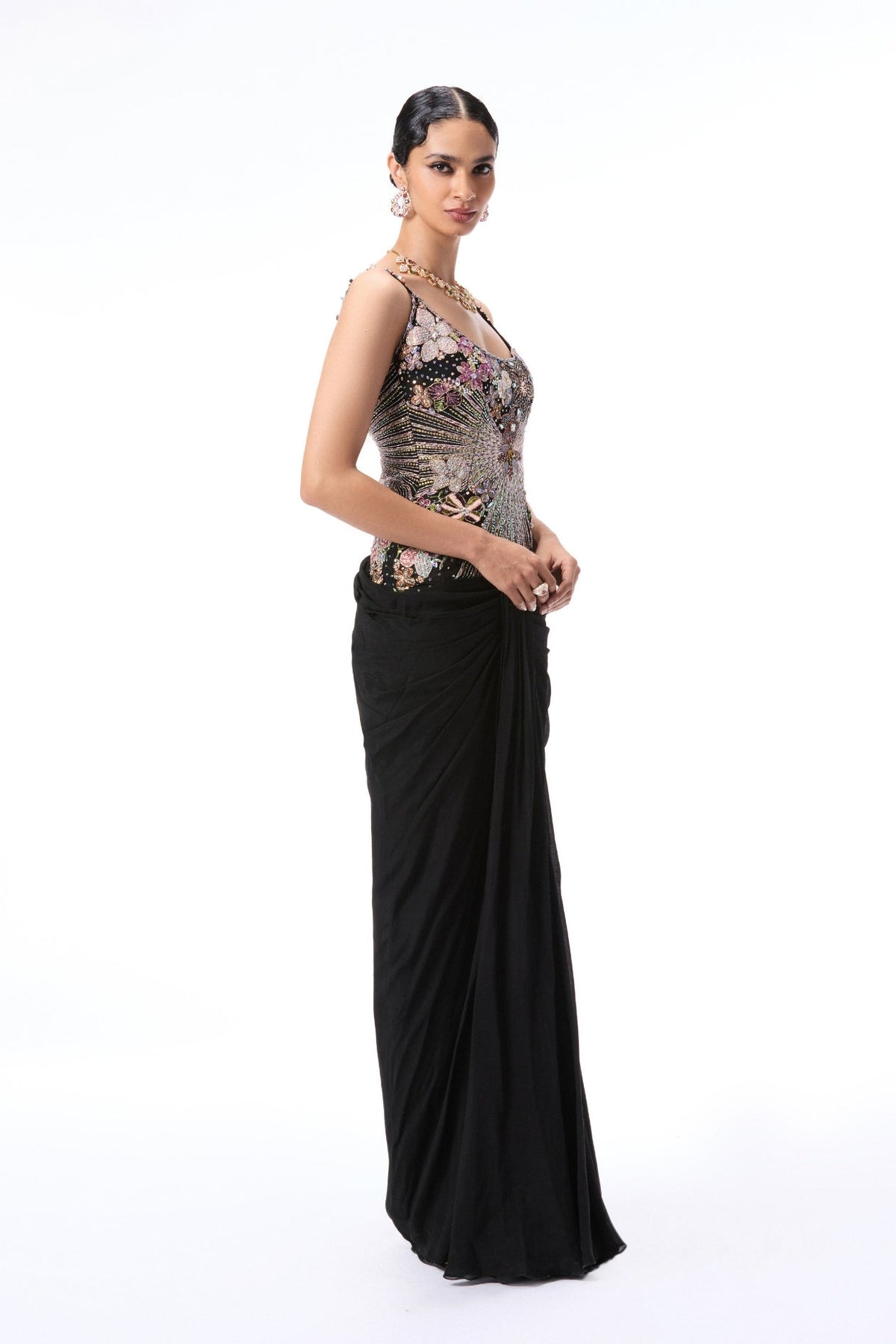 Mistmuse - Black Chiffon & Tulle Gown