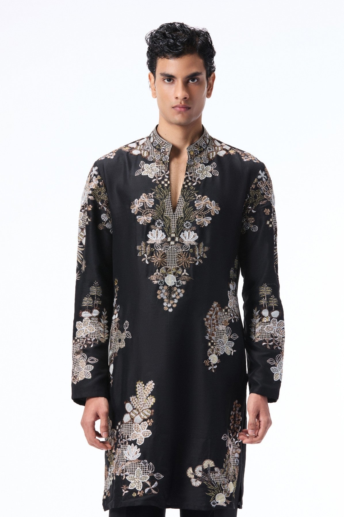 Emberwhim - Black dupion silk heavy kurta