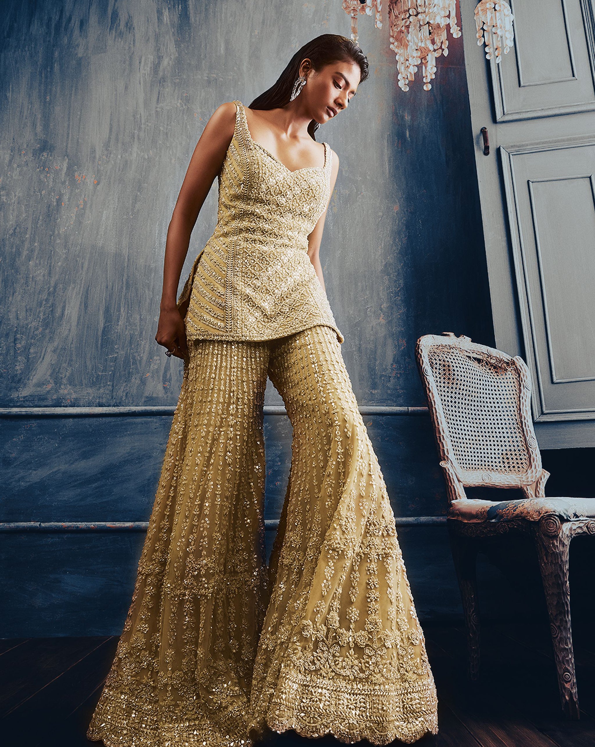Simple Gharara Sharara Dress High-Low Dori Sharara Set Panache By Sharmeen Simple Gharara Sharara Dress High-Low Dori Sharara Set Panache By Sharmeen
