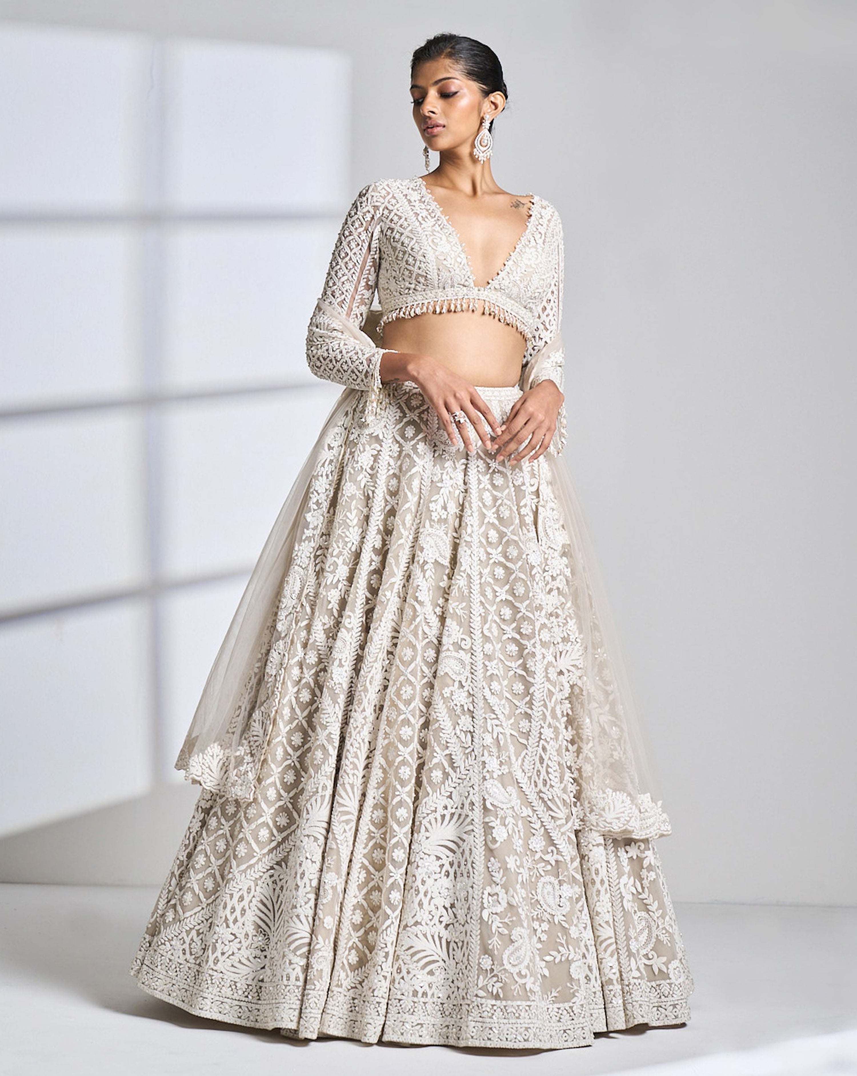 Nude Cream Abstract Dori Lehenga