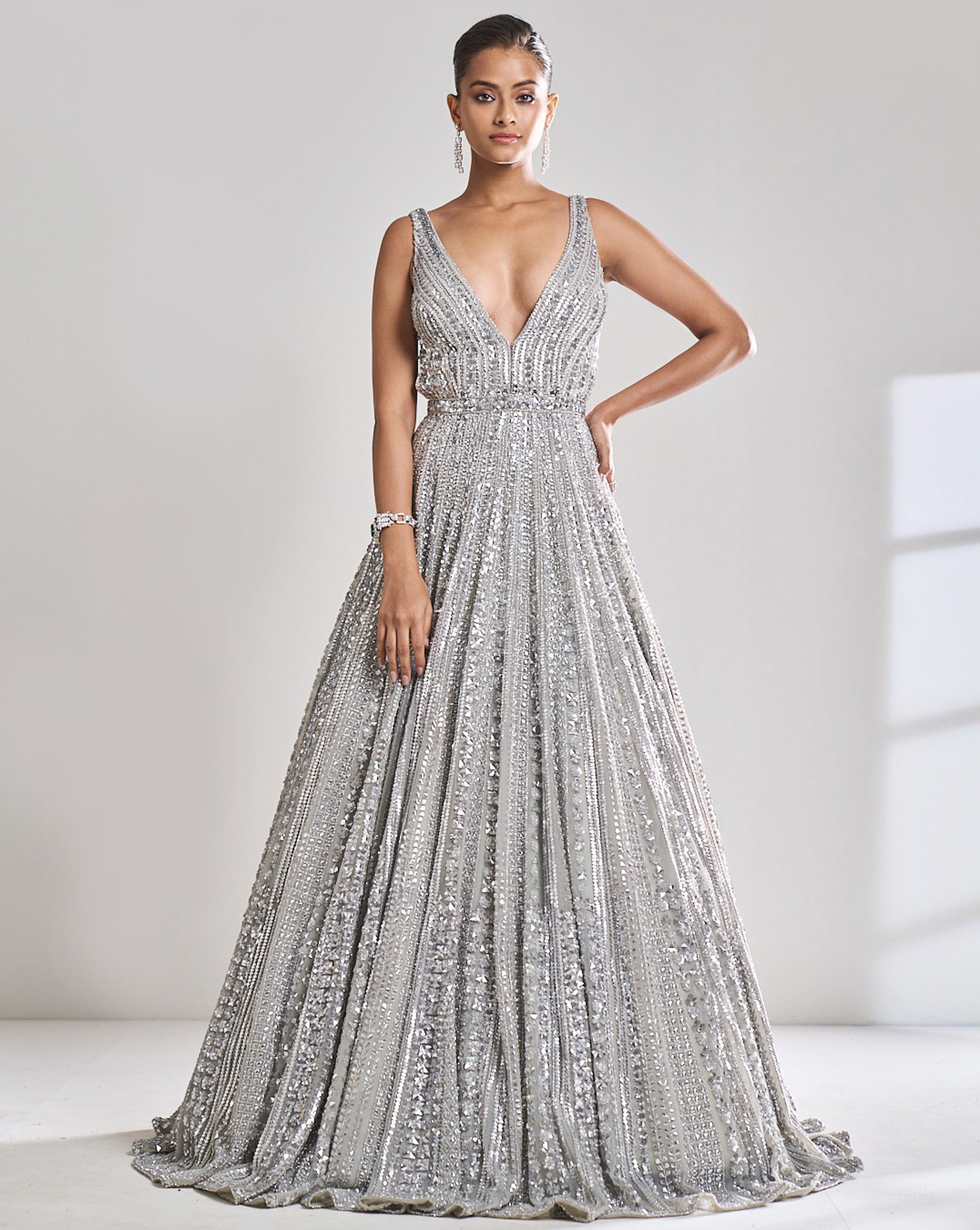 Sparkly Silver Sequin Gown Dress