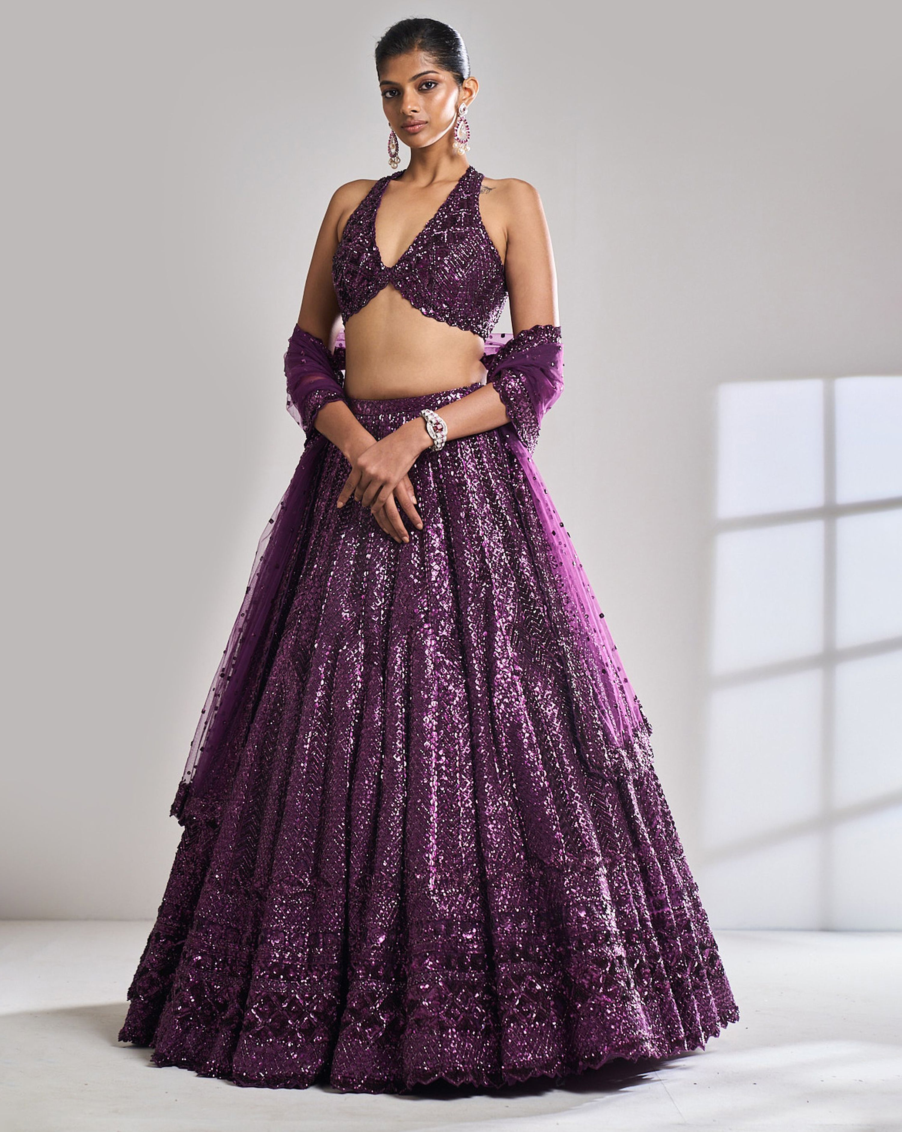 Burgundy Sequin Lehenga Set