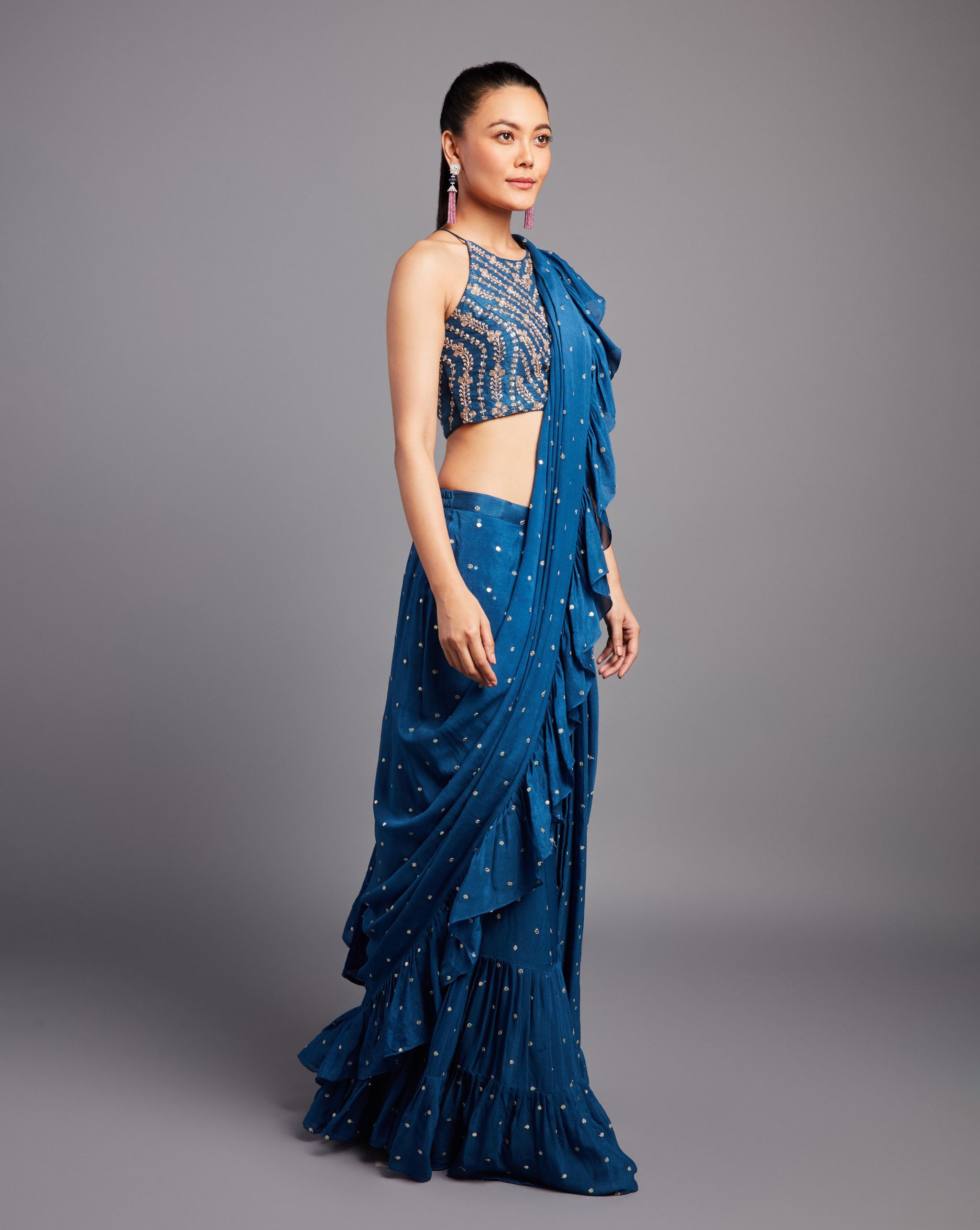 Midnight Blue Ruffle Saree - Ashwini Reddy