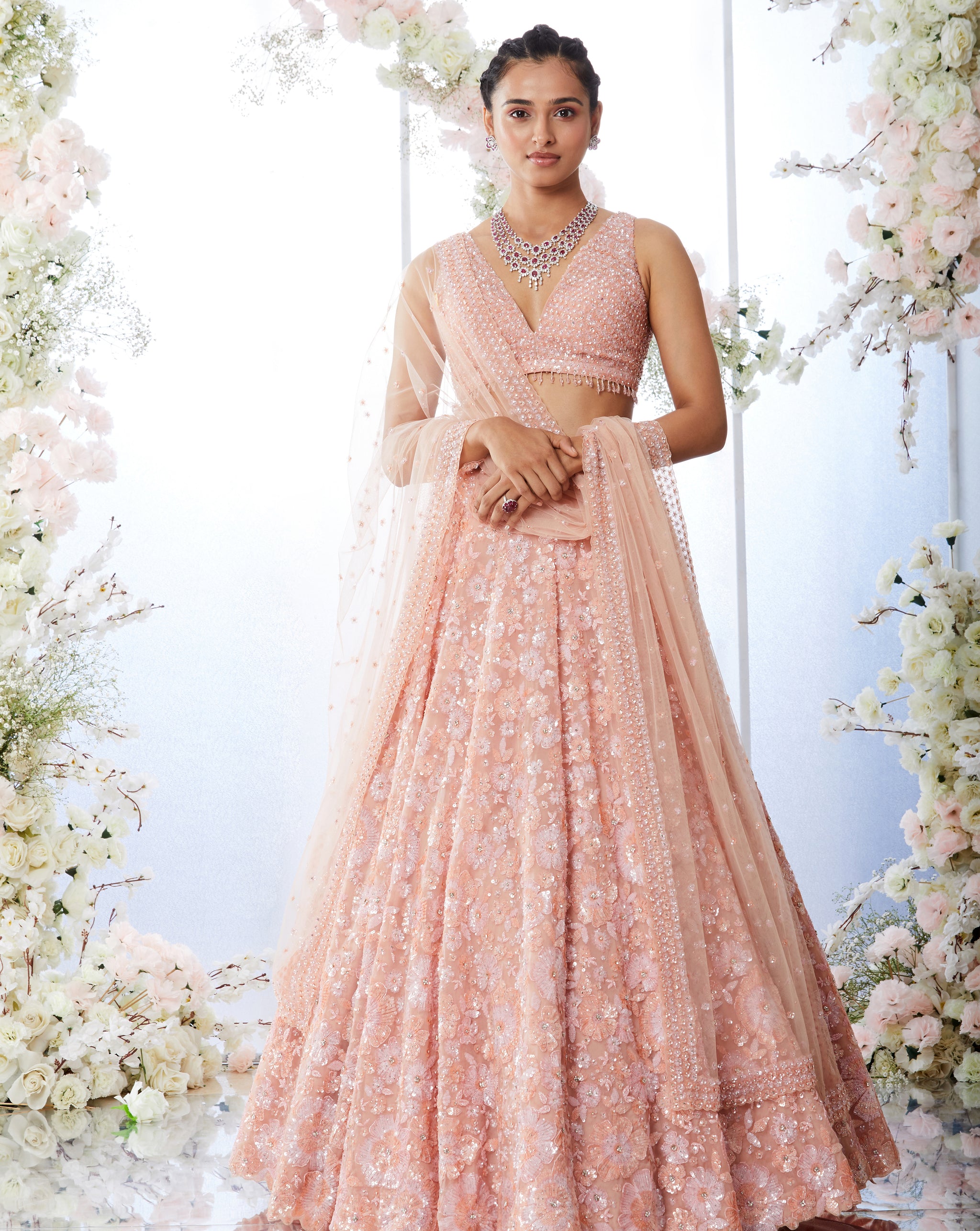 silk Sage Green and peach Party Wear Lehenga at Rs 3200 in Surat | ID:  23779777055