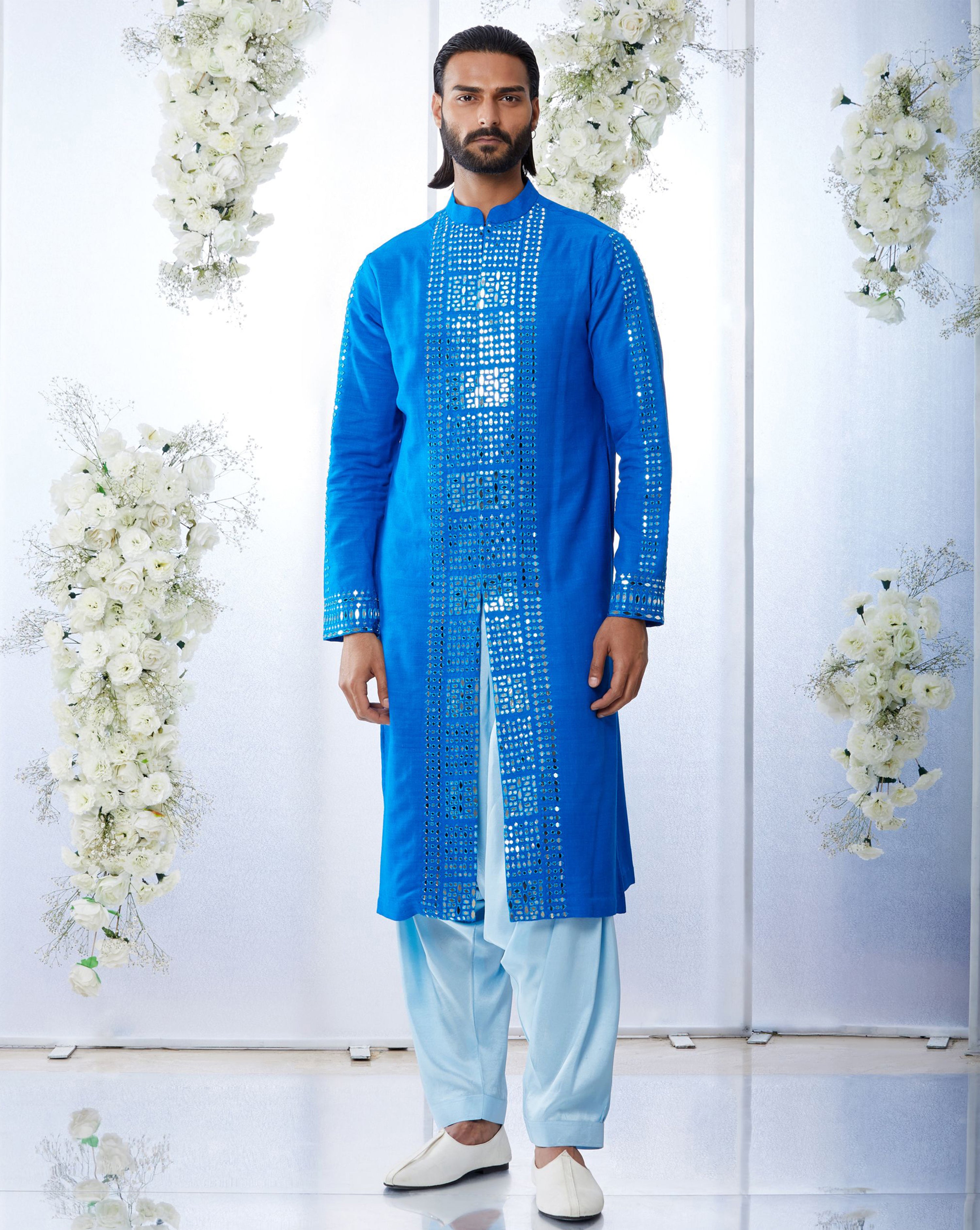 Royal Blue Mirror Work Kurta Set