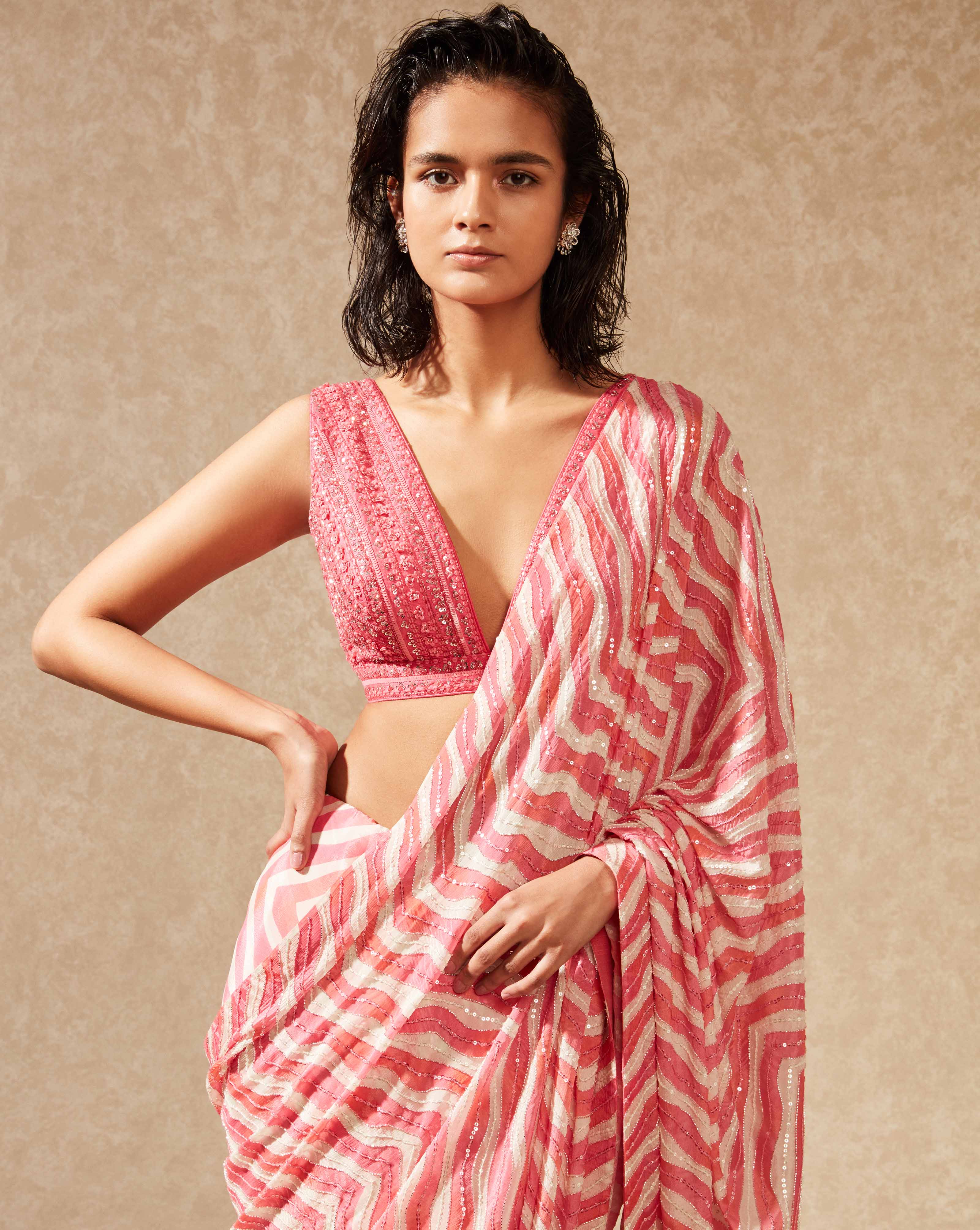 Pink Drape Saree – Bindani In