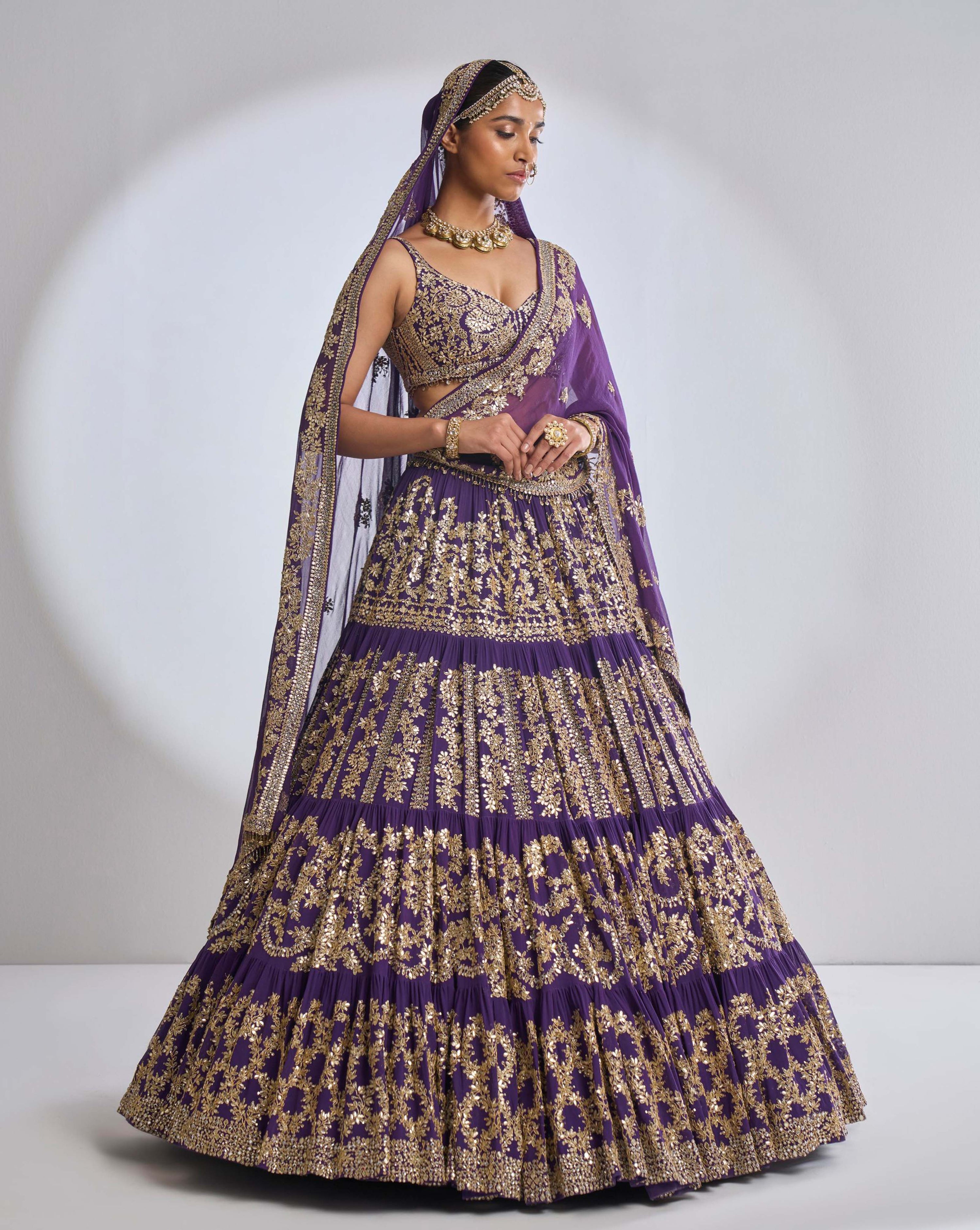 Purple Multi-Tiered Lehenga Set